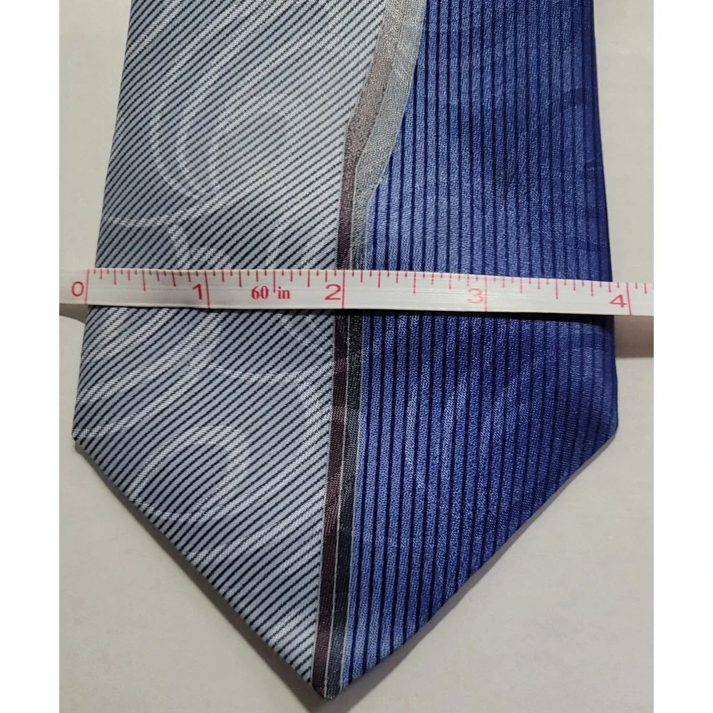 Rudee Ricco Men's Tie 100% Polyester‎ Italian Blue Silver Striped Swirls